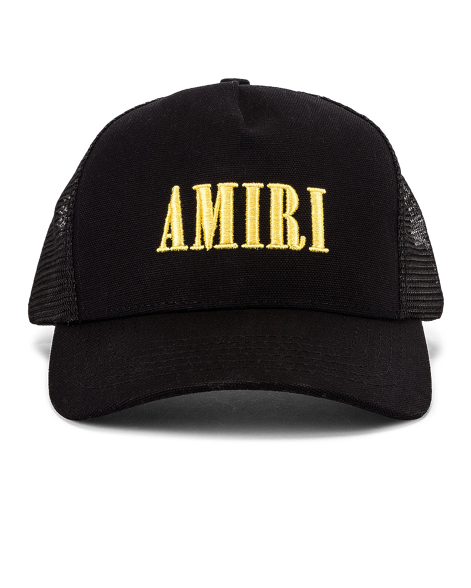 Image 1 of Amiri Core Logo Trucker Hat in Black & Yellow