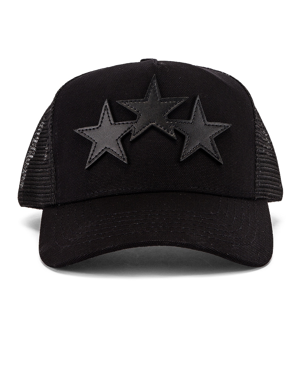 Image 1 of Amiri 3 Star Trucker Hat in Black