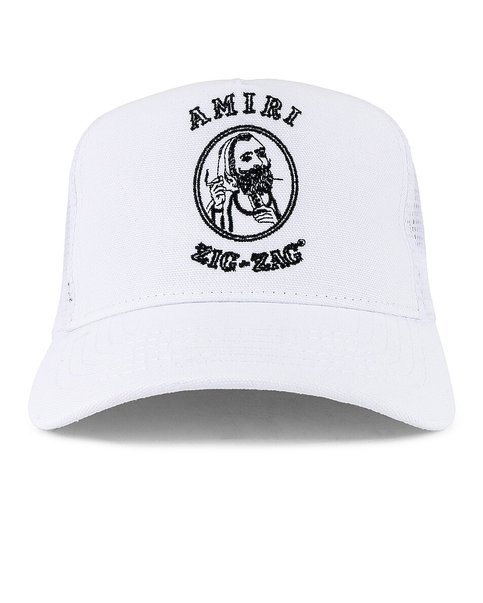 Image 1 of Amiri Zig Zag Trucker Hat in White & Black