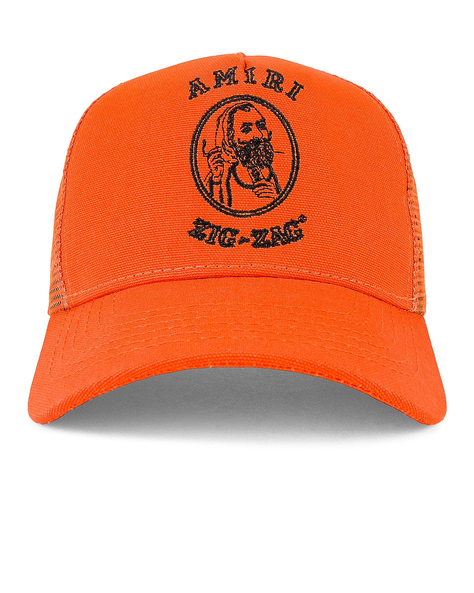 Image 1 of Amiri Zig Zag Trucker Hat in Orange & Black