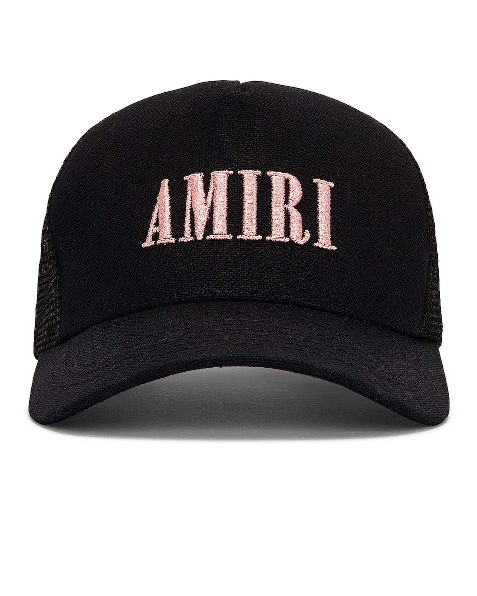 Image 1 of Amiri Core Logo Trucker Hat in Black & Peach