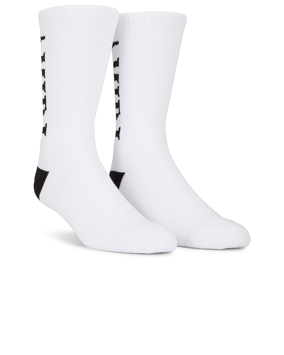 Image 1 of Amiri Vertical Logo Socks in White & Black