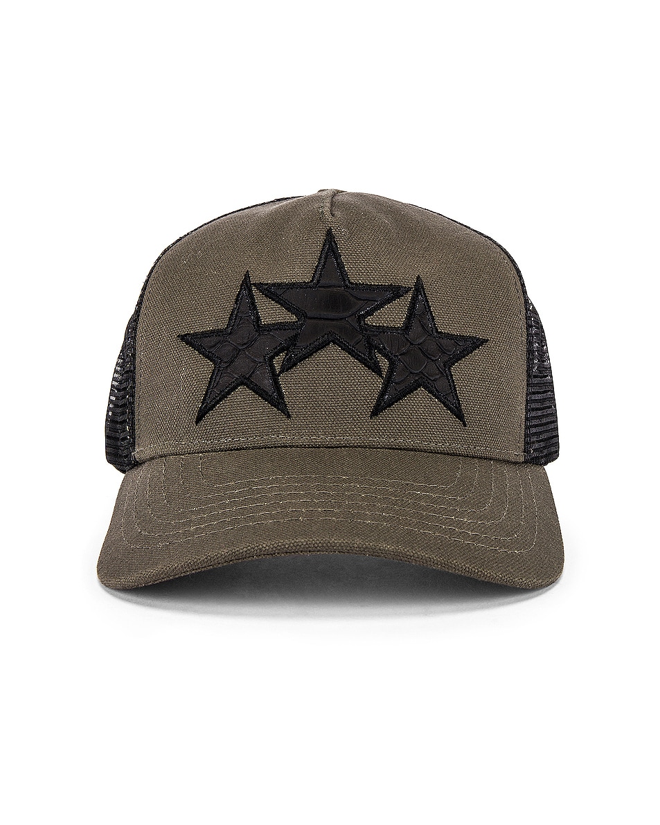 Image 1 of Amiri Star Trucker Hat in Military Green & Black