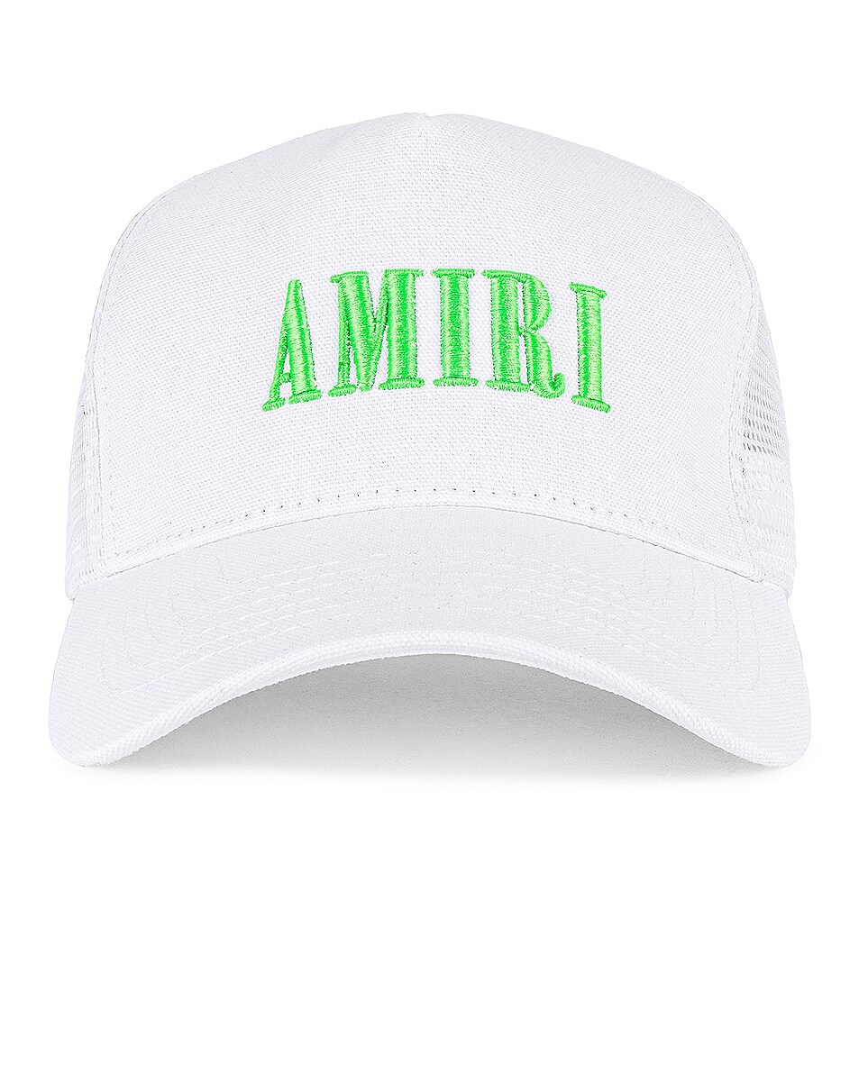 Image 1 of Amiri Core Logo Trucker Hat in White & Lime