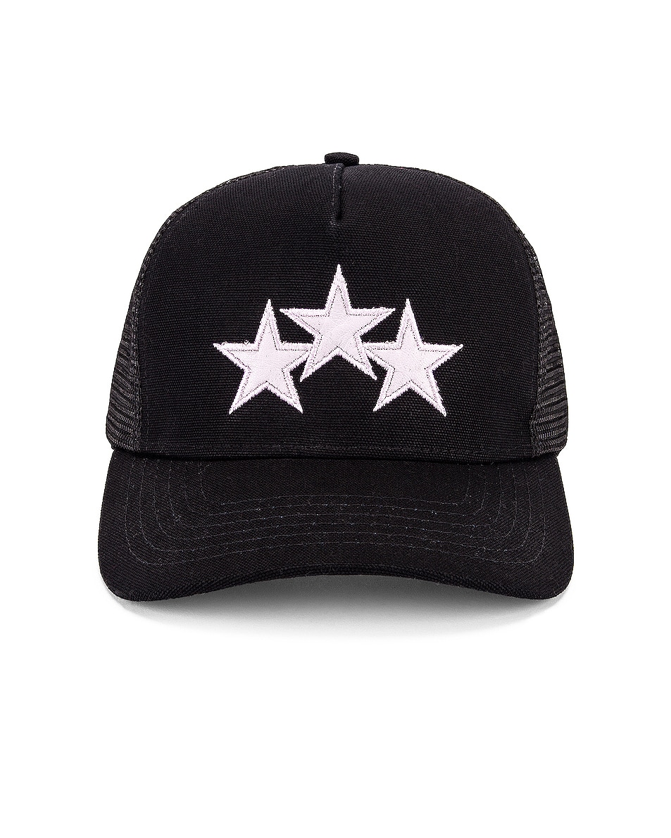 Amiri Star Trucker Hat in Black & Lavender | FWRD