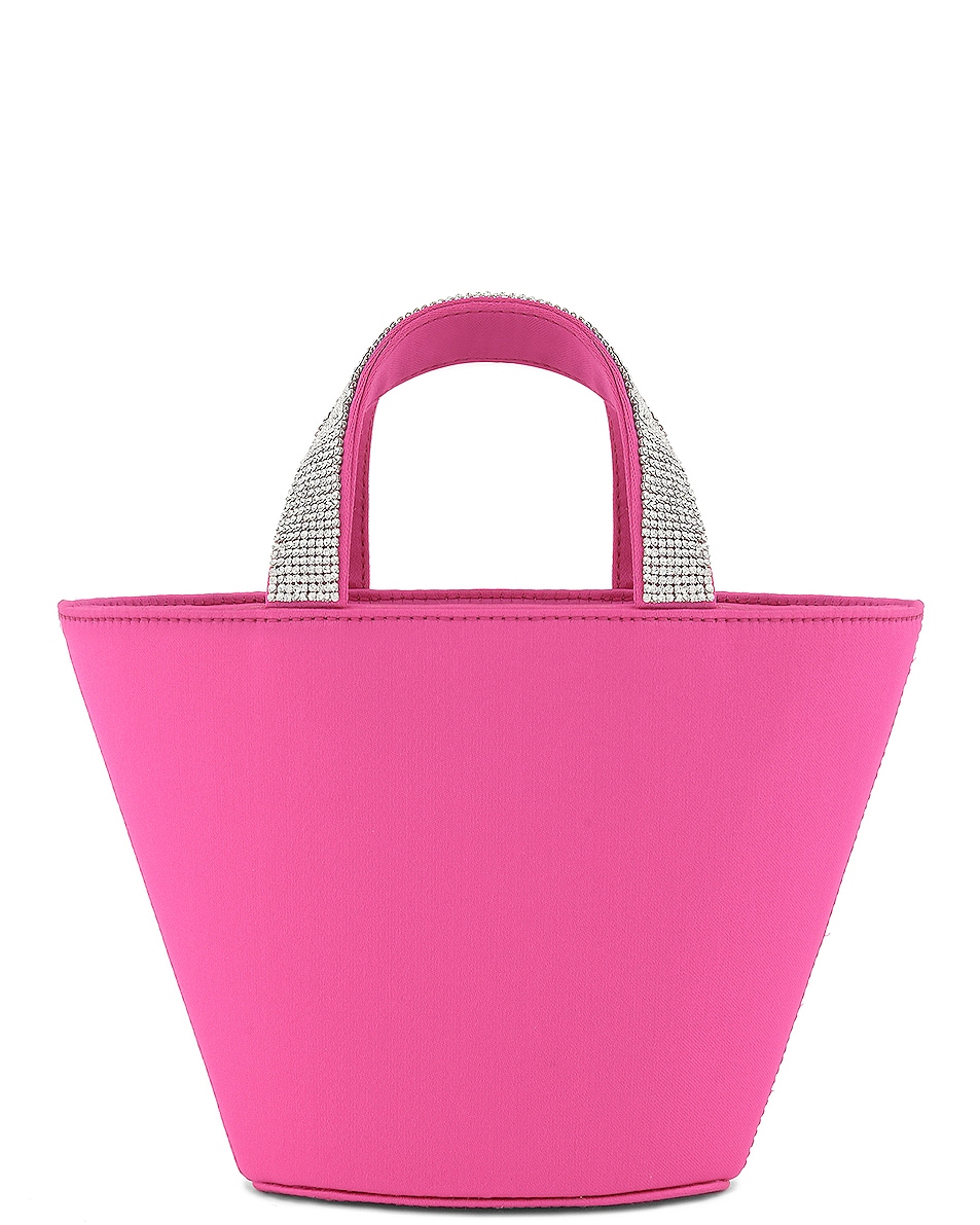 Image 1 of AMINA MUADDI Rih Satin Bucket Bag in Pink & White Crystals