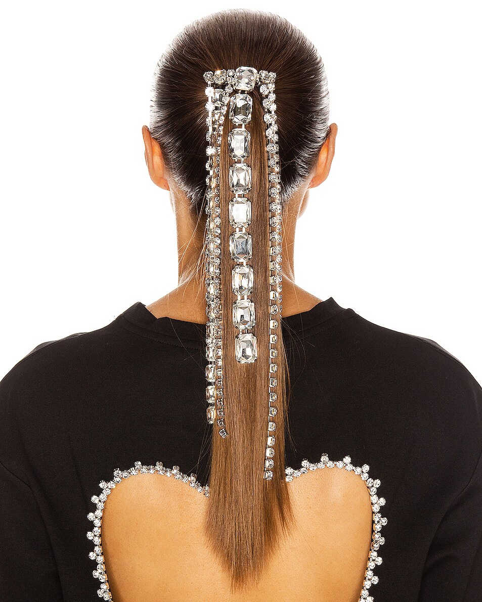 Image 1 of AREA Baguette Crystal Fringe Hair Clip in Clear & Silver