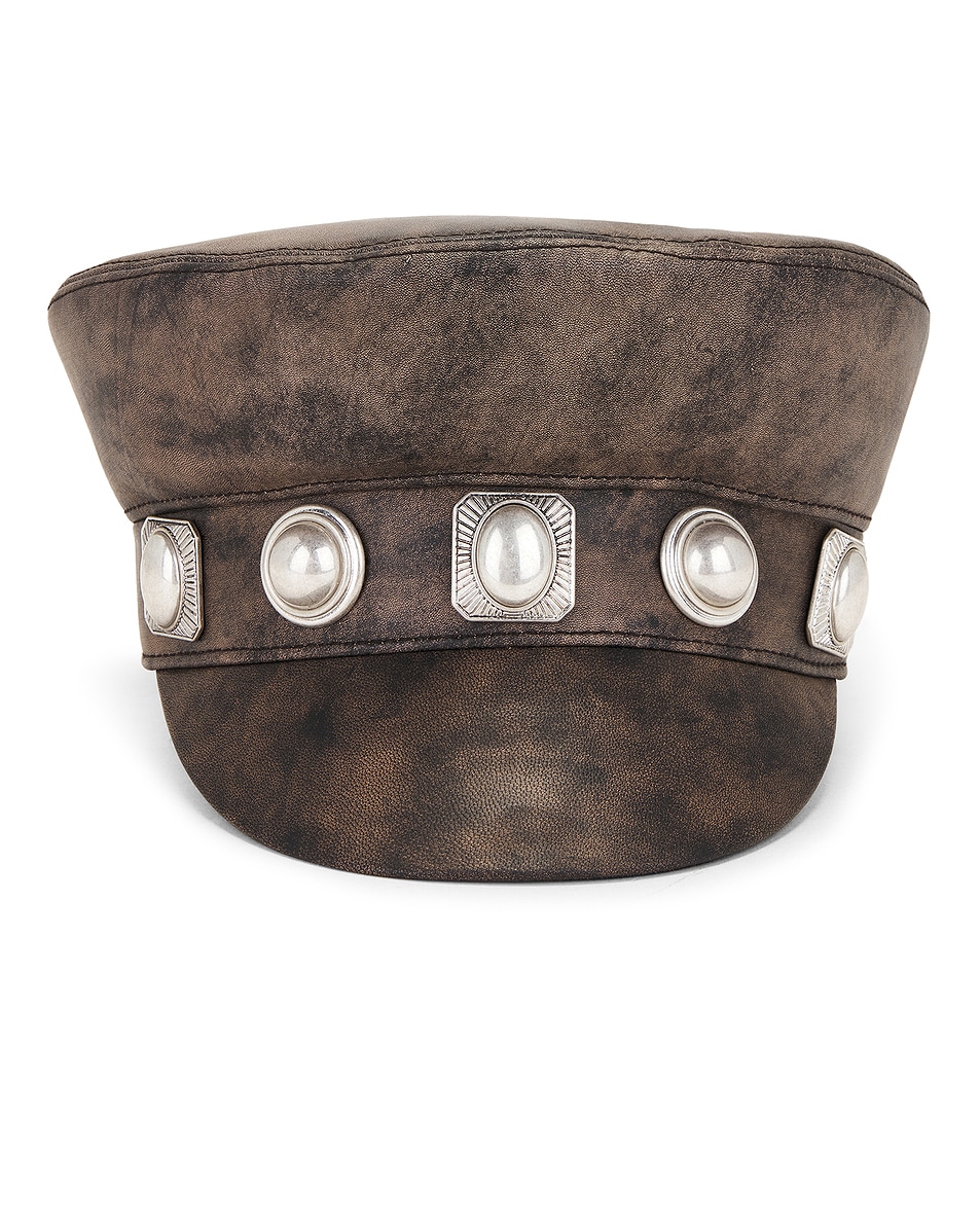 Image 1 of AREA Leather Porter Hat in Black