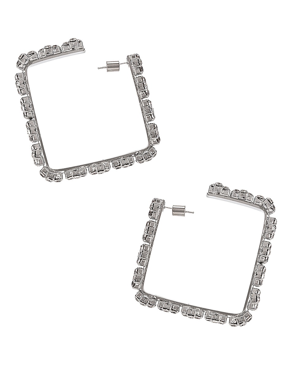 Image 1 of AREA Medium Square Hoop Blanket Stitch Earrings in Clear & Silver