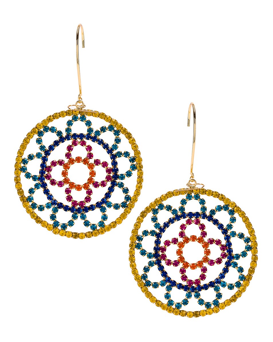 Image 1 of AREA Crystal Cupchain Crochet Earrings in Gold Brass & Multi Color Crystal