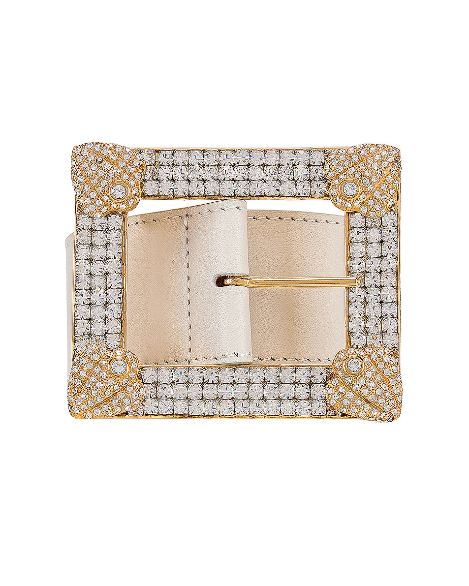 Image 1 of Alessandra Rich Leather Gold Buckle Belt in White