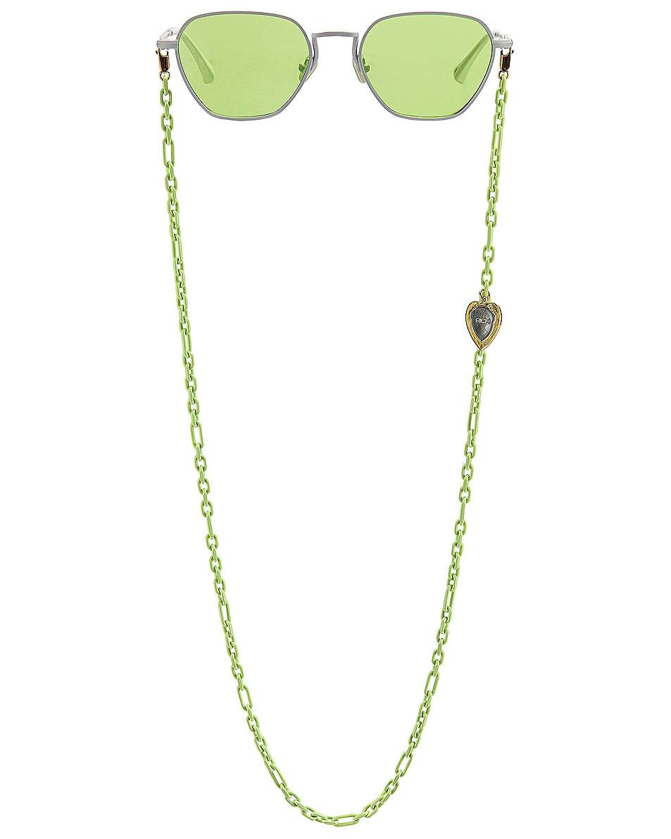 Image 1 of Alessandra Rich Square Sunglasses in White & Chartreuse Green