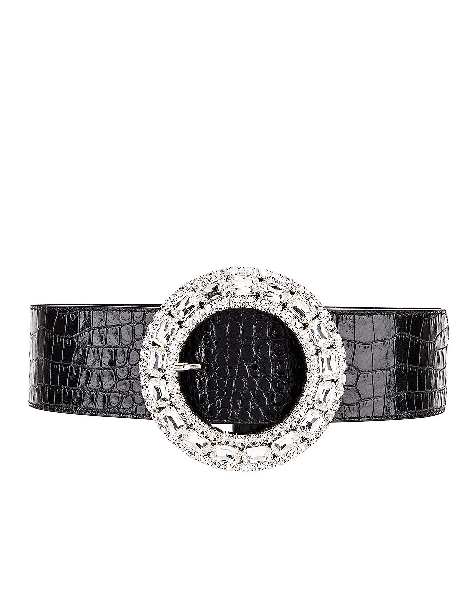 Image 1 of Alessandra Rich Croc Crystal Buckle Belt in Black