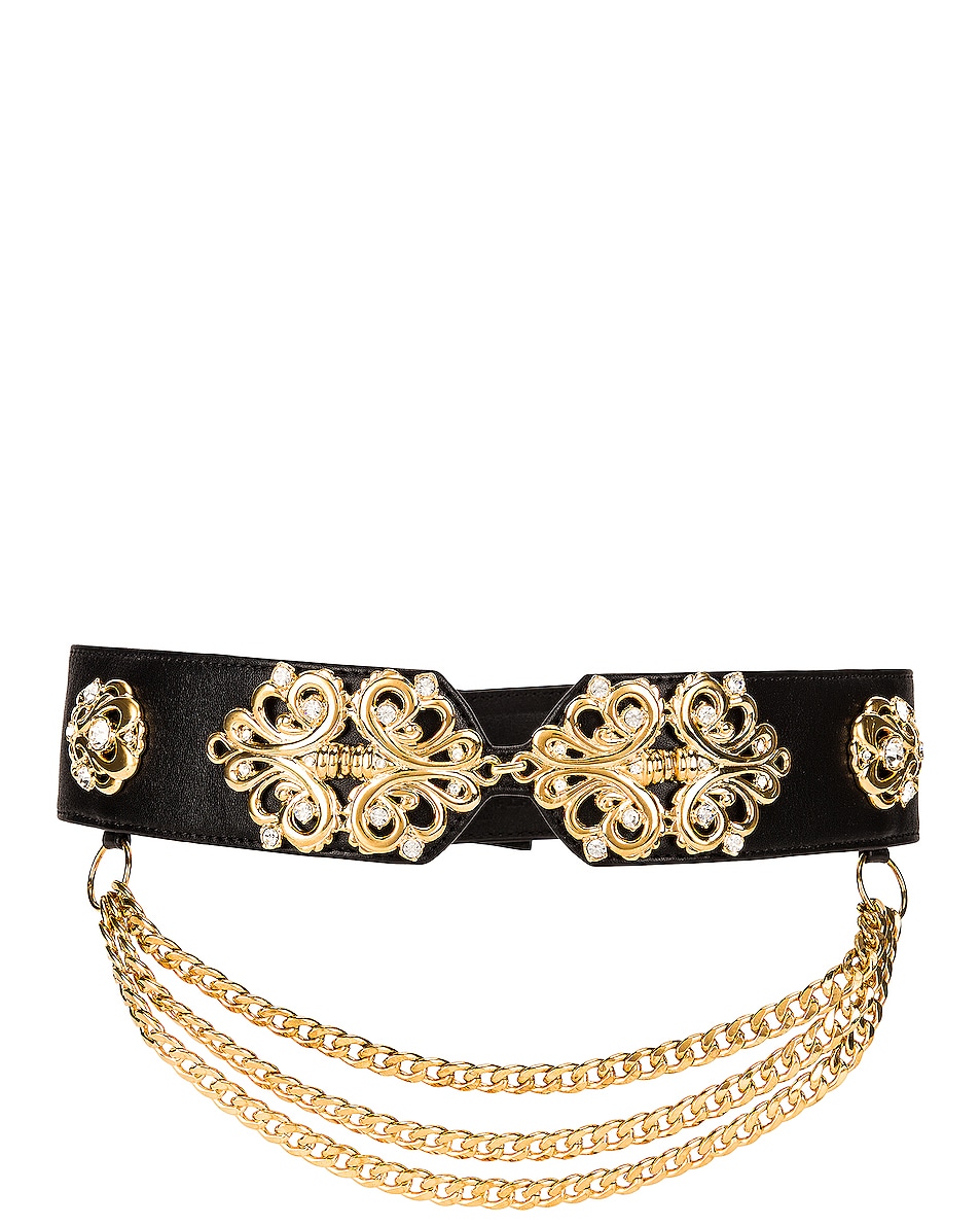 Image 1 of Alessandra Rich Leather Gold Embellishment Belt in Black