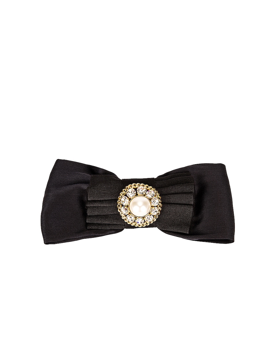 Image 1 of Alessandra Rich Pearl Embellishment Bow in Black