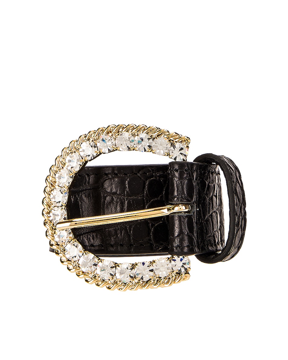 Image 1 of Alessandra Rich Leather Crystal Buckle Belt in Black