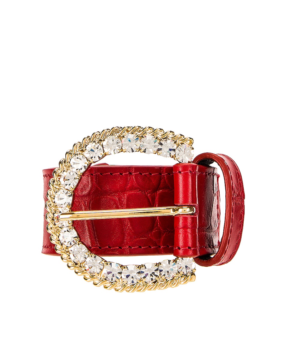 Image 1 of Alessandra Rich Leather Crystal Buckle Belt in Red