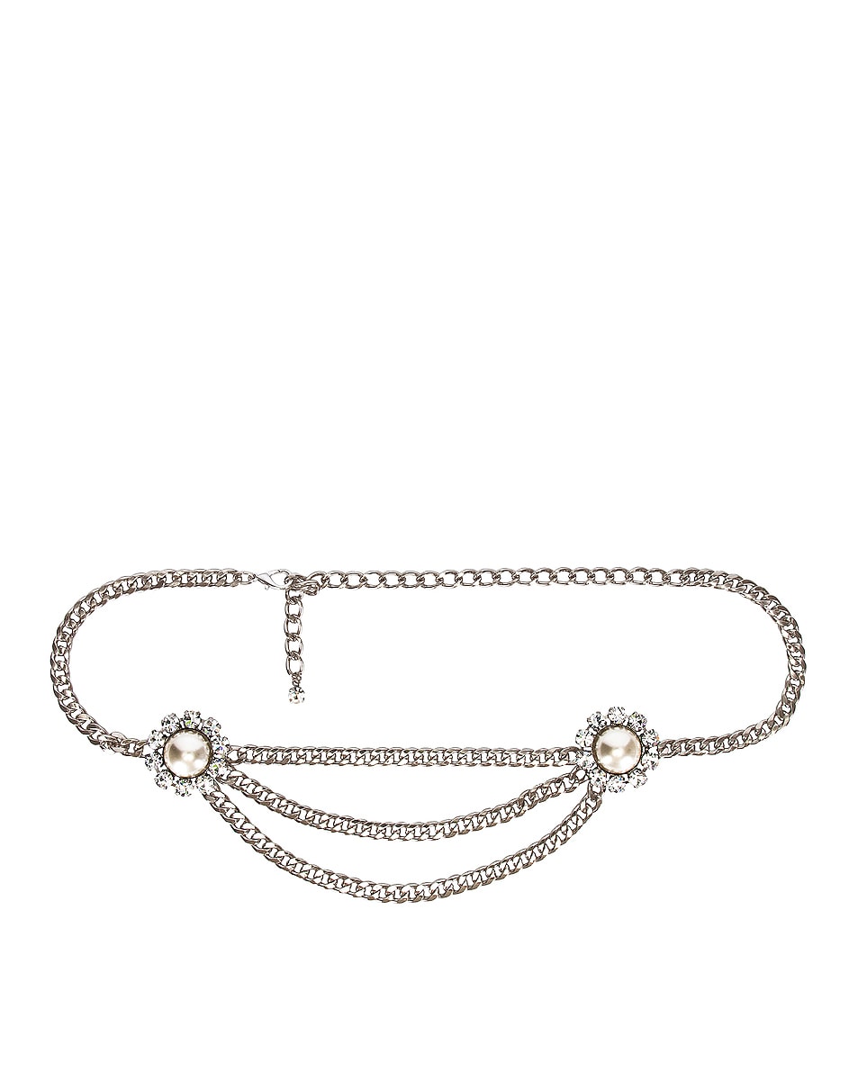 Image 1 of Alessandra Rich Crystal and Pearl Chain Belt in Crystal & Silver