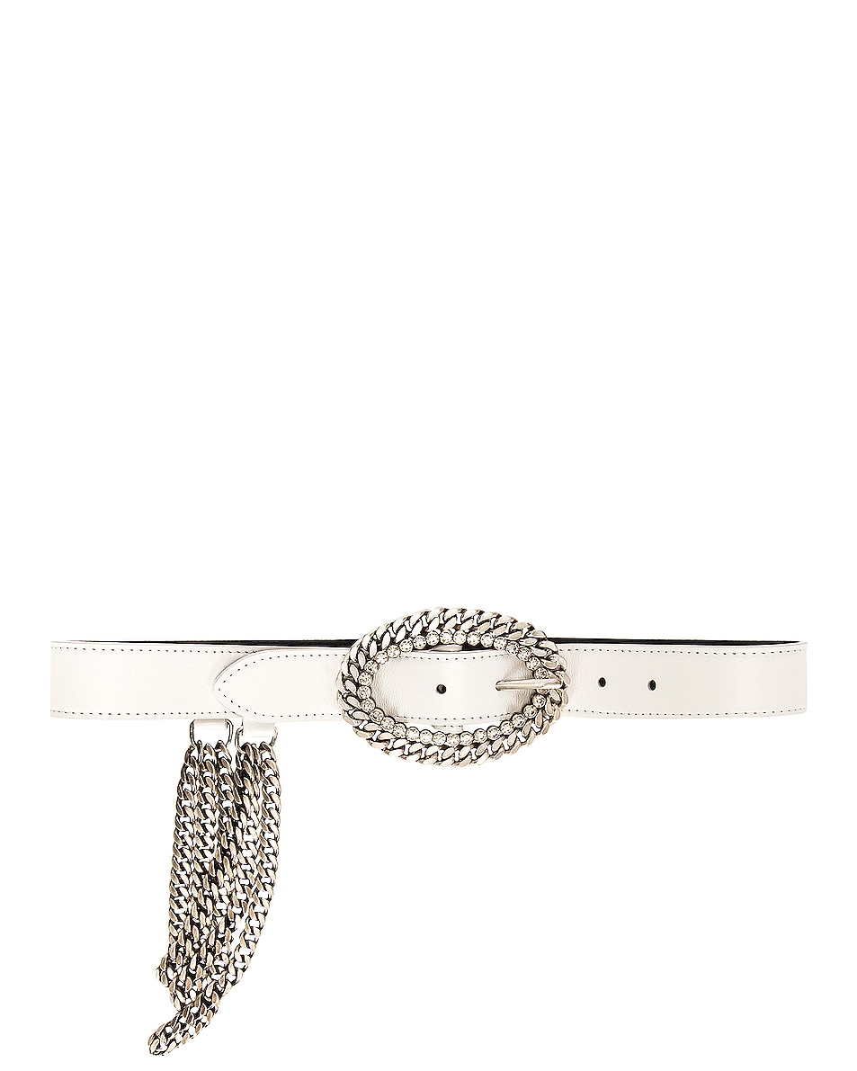 Image 1 of Alessandra Rich Leather Chain and Crystal Buckle Belt in White