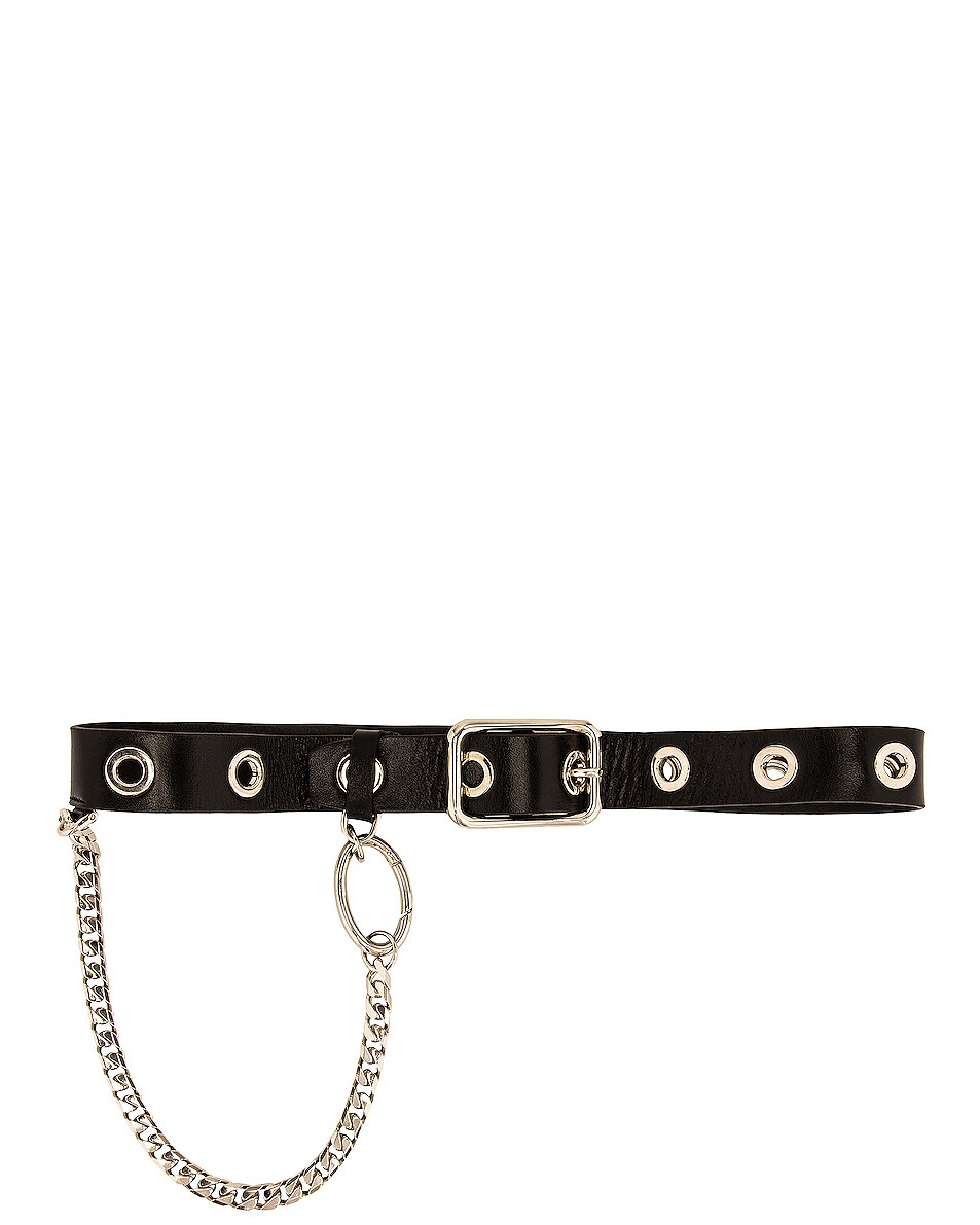 Image 1 of Alessandra Rich Leather Grommet and Chain Belt in Black
