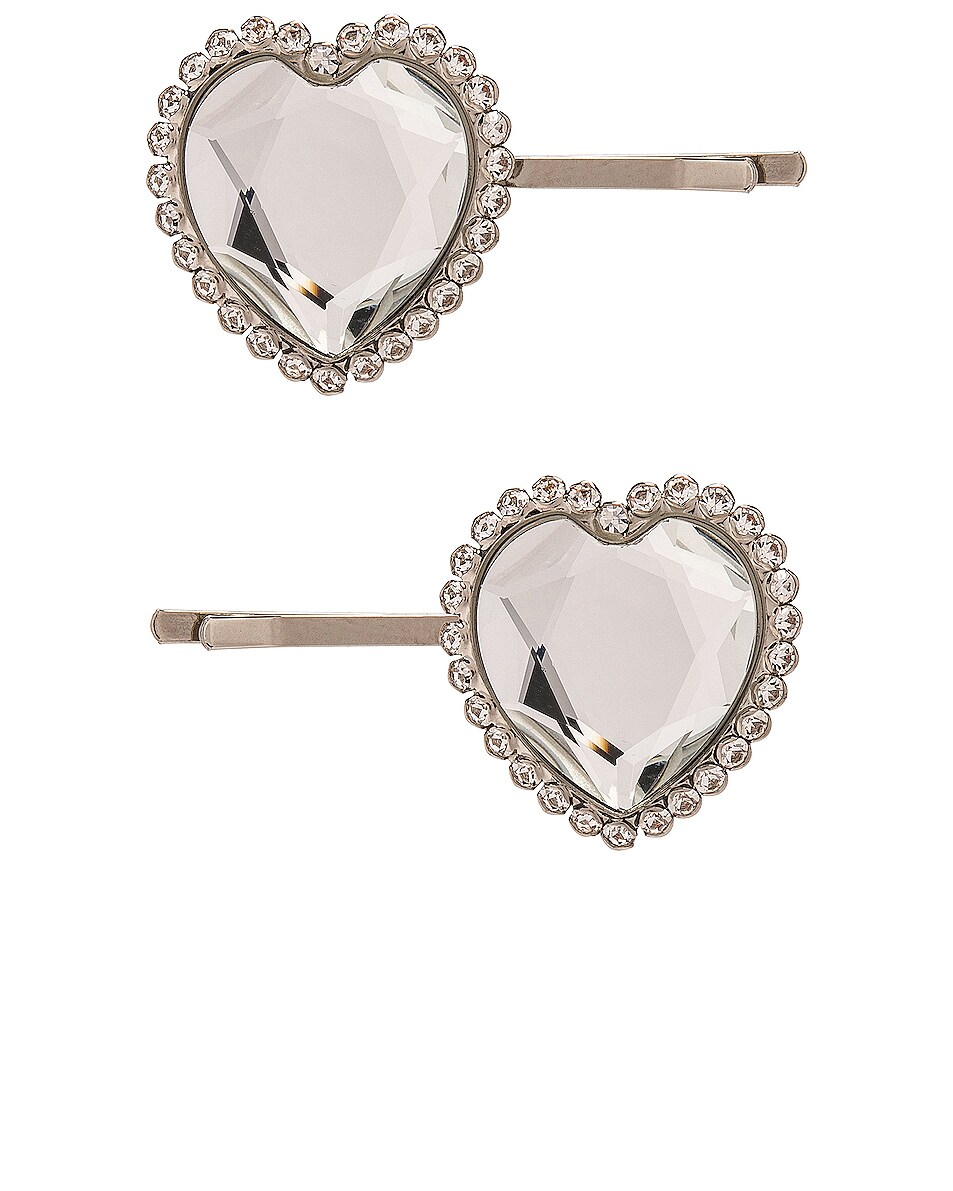 Image 1 of Alessandra Rich Heart Hair Pins in Crystal & Silver