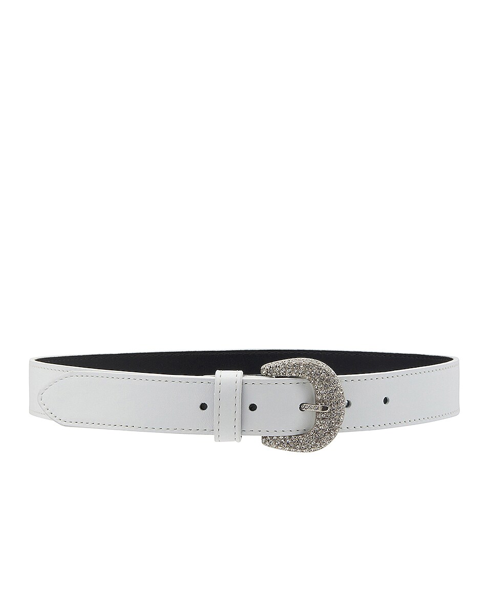 Image 1 of Alessandra Rich Leather Belt With Crystal Buckle in White & Silver