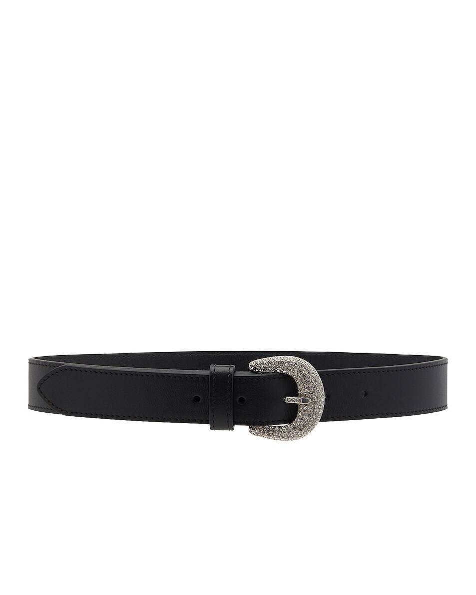 Image 1 of Alessandra Rich Leather Belt With Crystal Buckle in Black & Silver