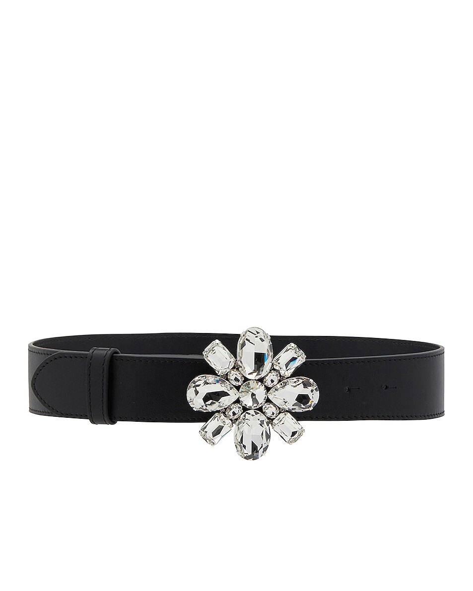 Image 1 of Alessandra Rich Leather Belt With Flower Buckle in Black & Silver
