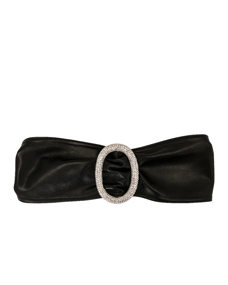 Image 1 of Alessandra Rich Crystal Buckle Leather Belt in Black