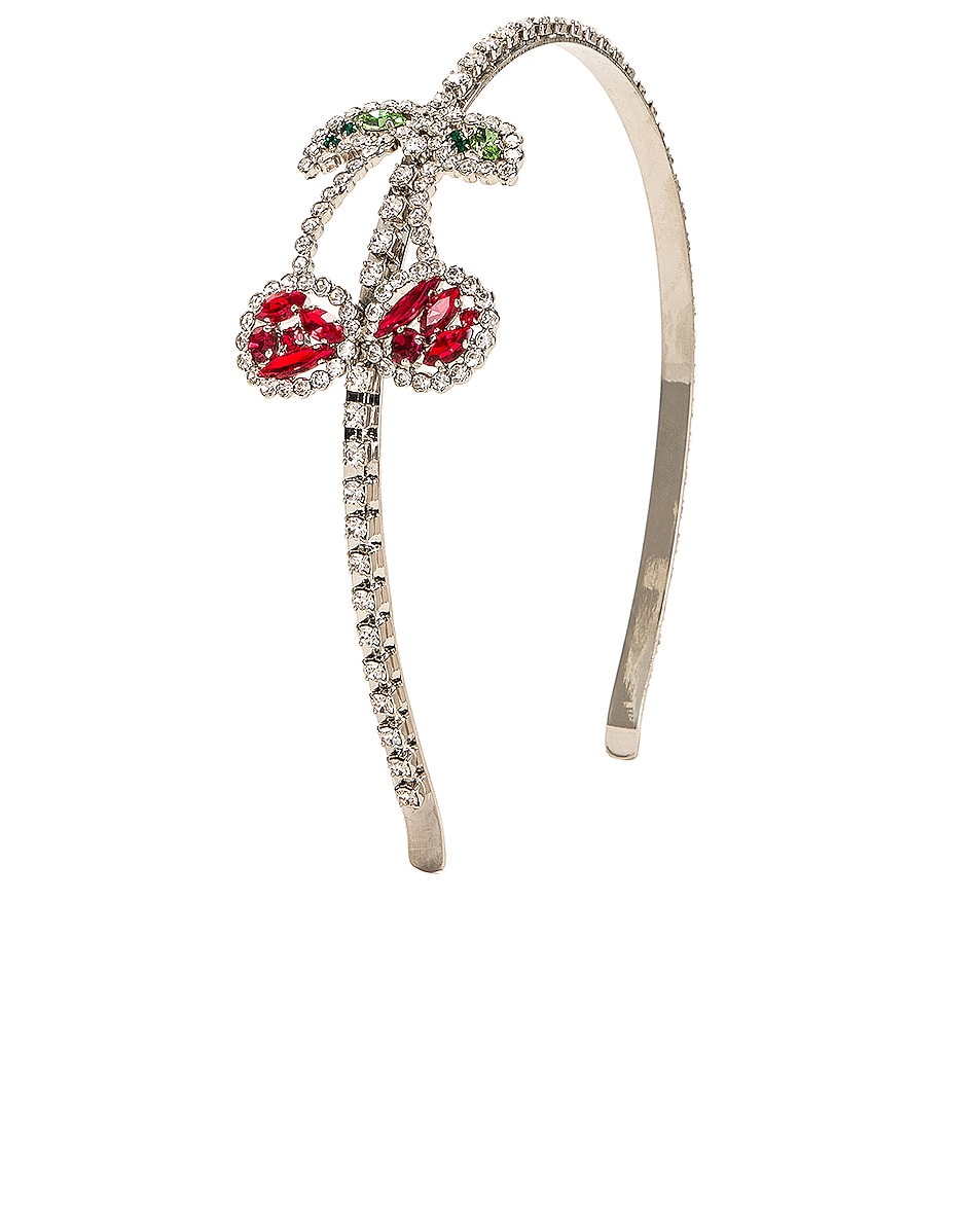 Image 1 of Alessandra Rich Crystal Headband With Cherry Embellishments in Crystal Silver