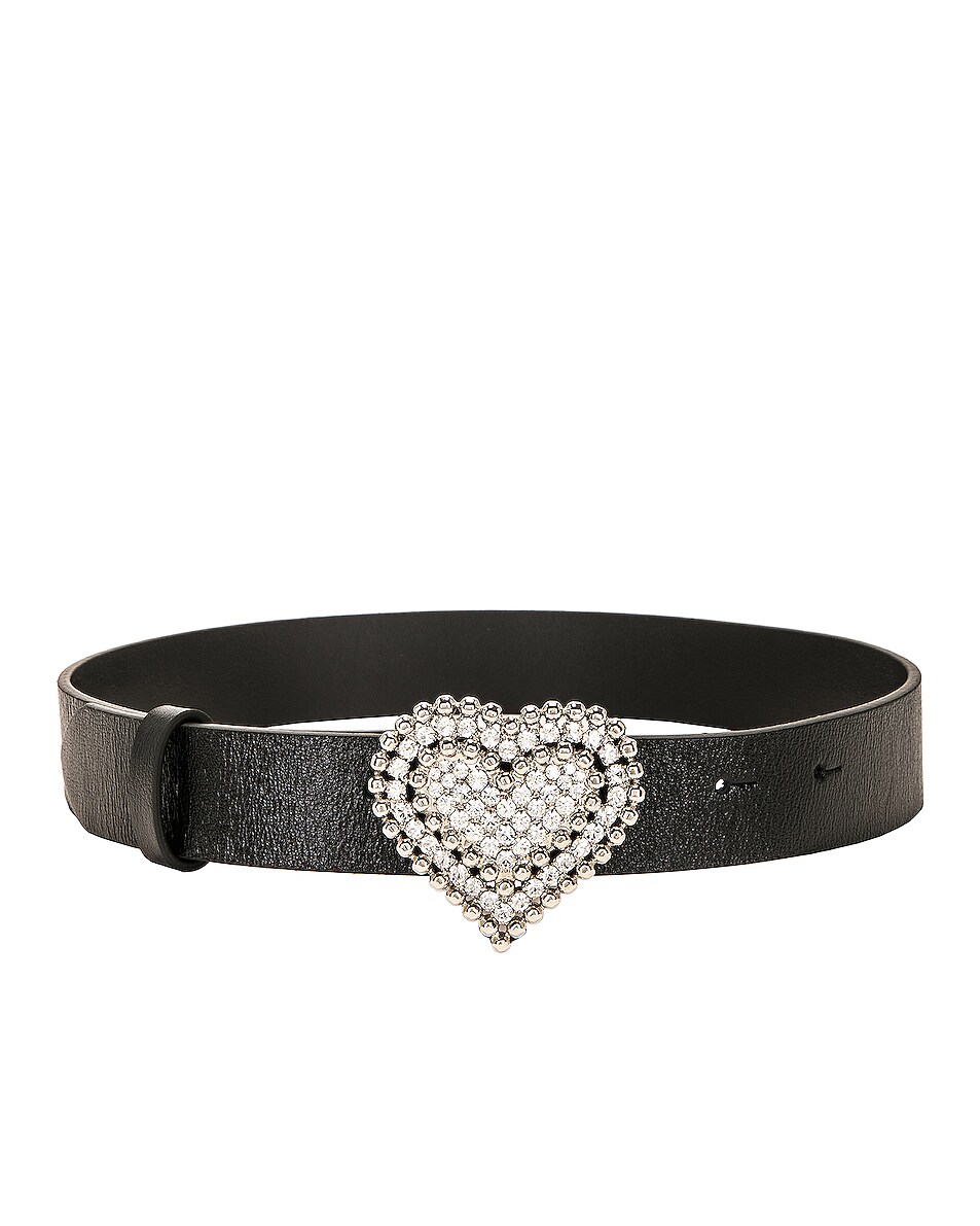 Image 1 of Alessandra Rich Leather Belt With Heart Crystal Buckle in Black Crystal