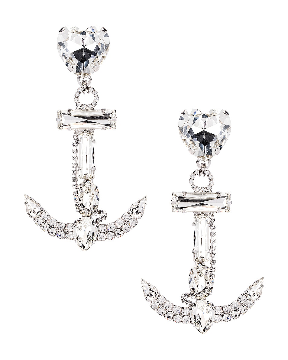 Image 1 of Alessandra Rich Crystal Anchor Earrings in Silver