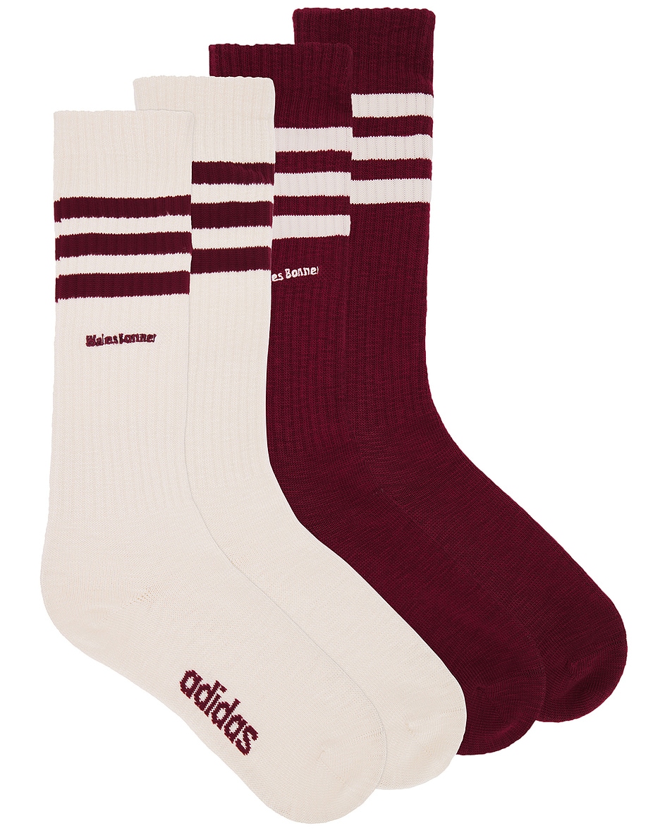 Image 1 of adidas by Wales Bonner 3s Socks in Wonder White & Collegiate Burgundy