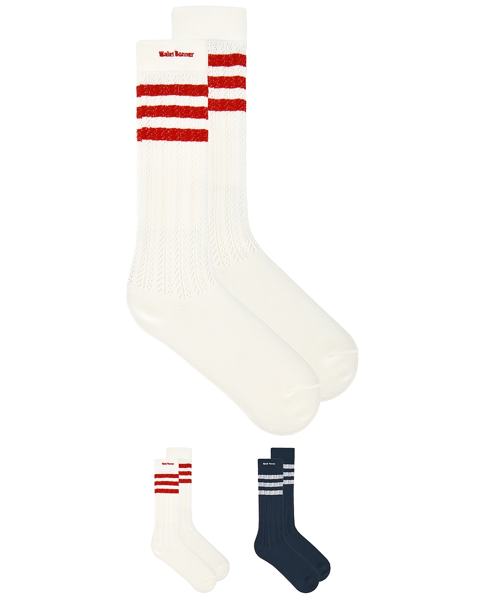 Image 1 of adidas by Wales Bonner Cro Hi Sock in White & Navy