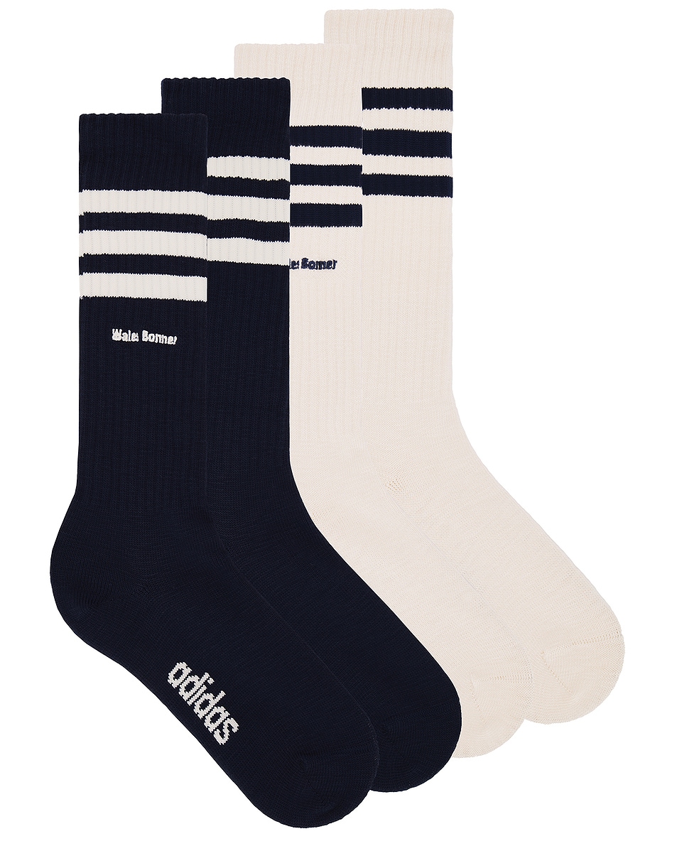 Image 1 of adidas by Wales Bonner 3s Socks in Wonder White & Collegiate Navy