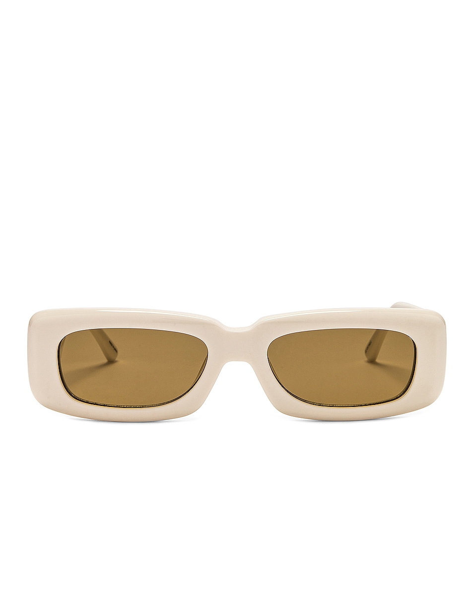 Image 1 of THE ATTICO Mini Marfa Sunglasses in White, Yellow Gold, & Brown