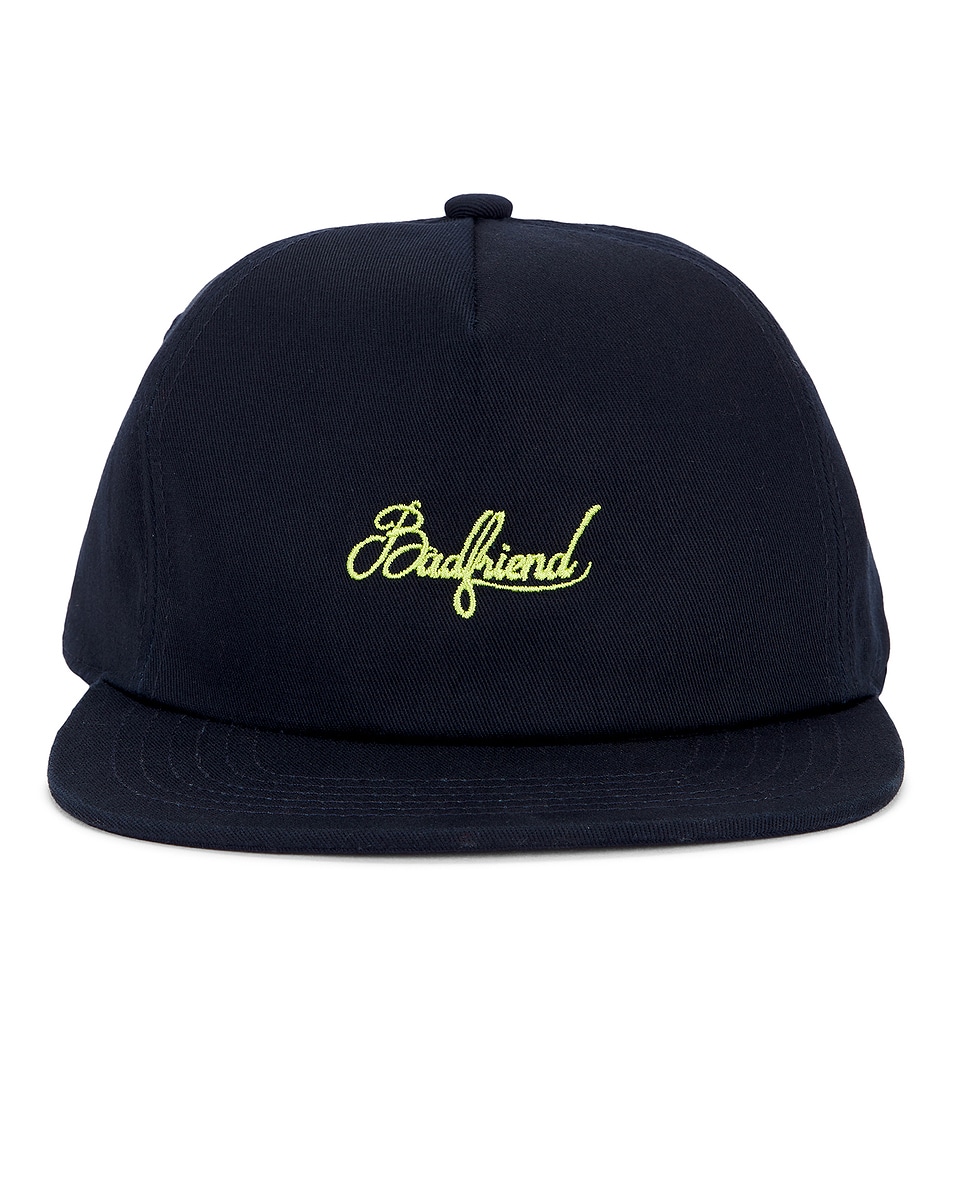 Image 1 of Badfriend Cursive Logo 5 Panel Hat in Navy