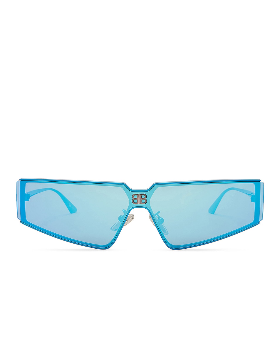 Image 1 of Balenciaga Shield 2.0 Rectangle Sunglasses in Shiny Metallic Azure