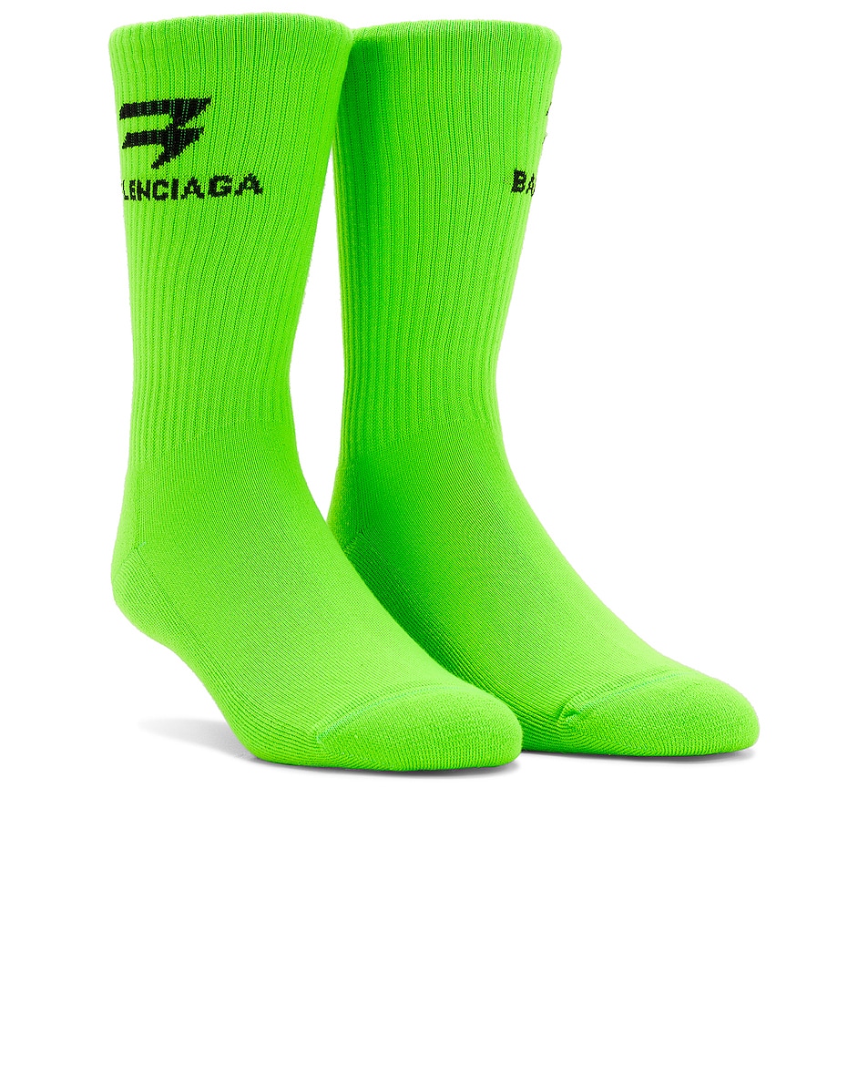 Image 1 of Balenciaga Sporty B Socks in Grass Green & Black