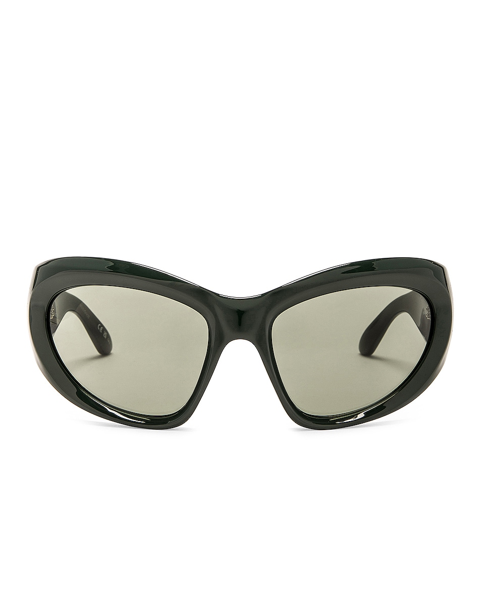 Image 1 of Balenciaga Wrap Sunglasses in Shiny Solid Green