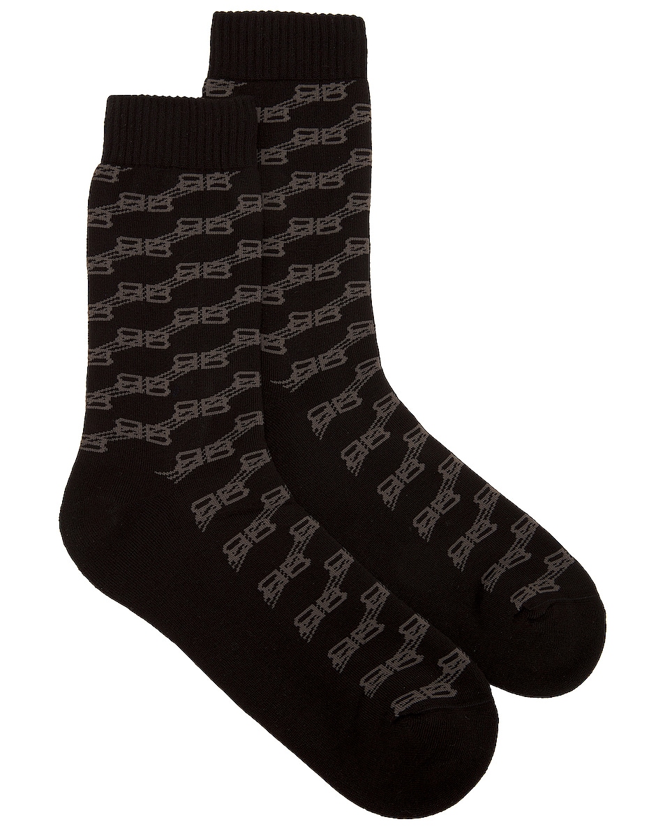Image 1 of Balenciaga BB Monogram Sock in Black & Grey