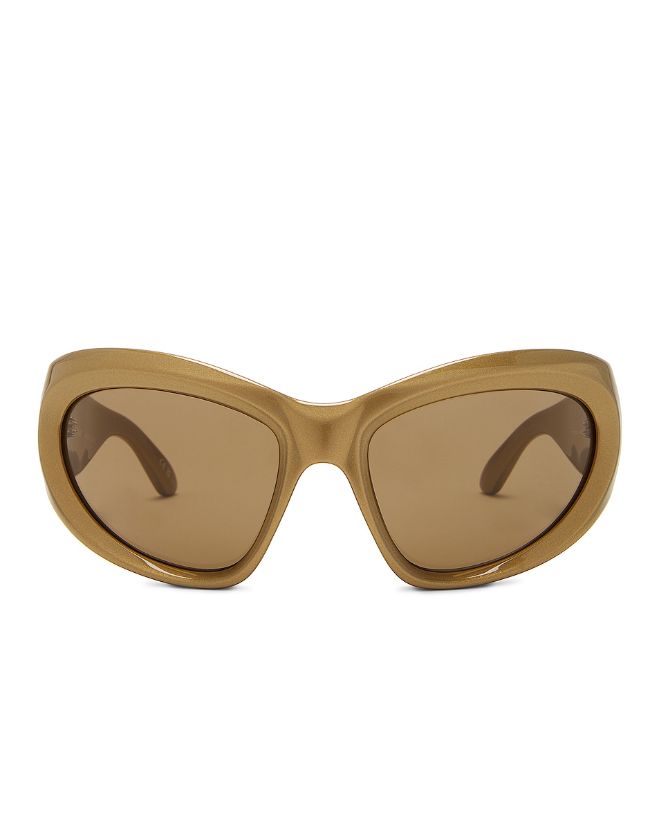 Image 1 of Balenciaga Wrap Sunglasses in Shiny Solid Metallic Antique Gold