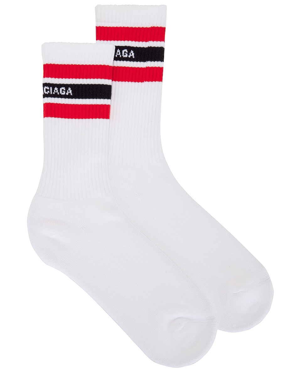 Image 1 of Balenciaga Socks in White, Black & Red