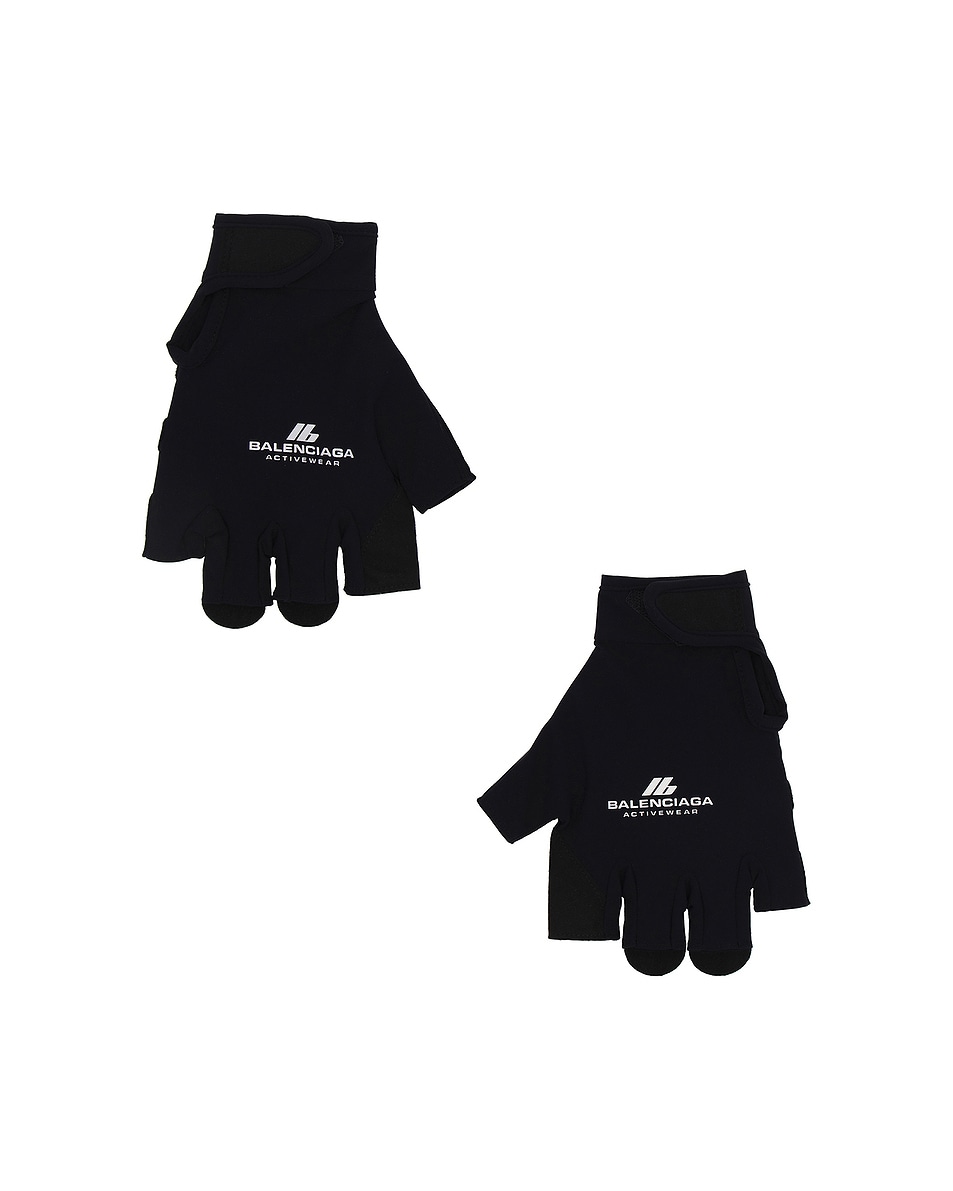 Image 1 of Balenciaga Open Finger Gloves in Black & Reflective