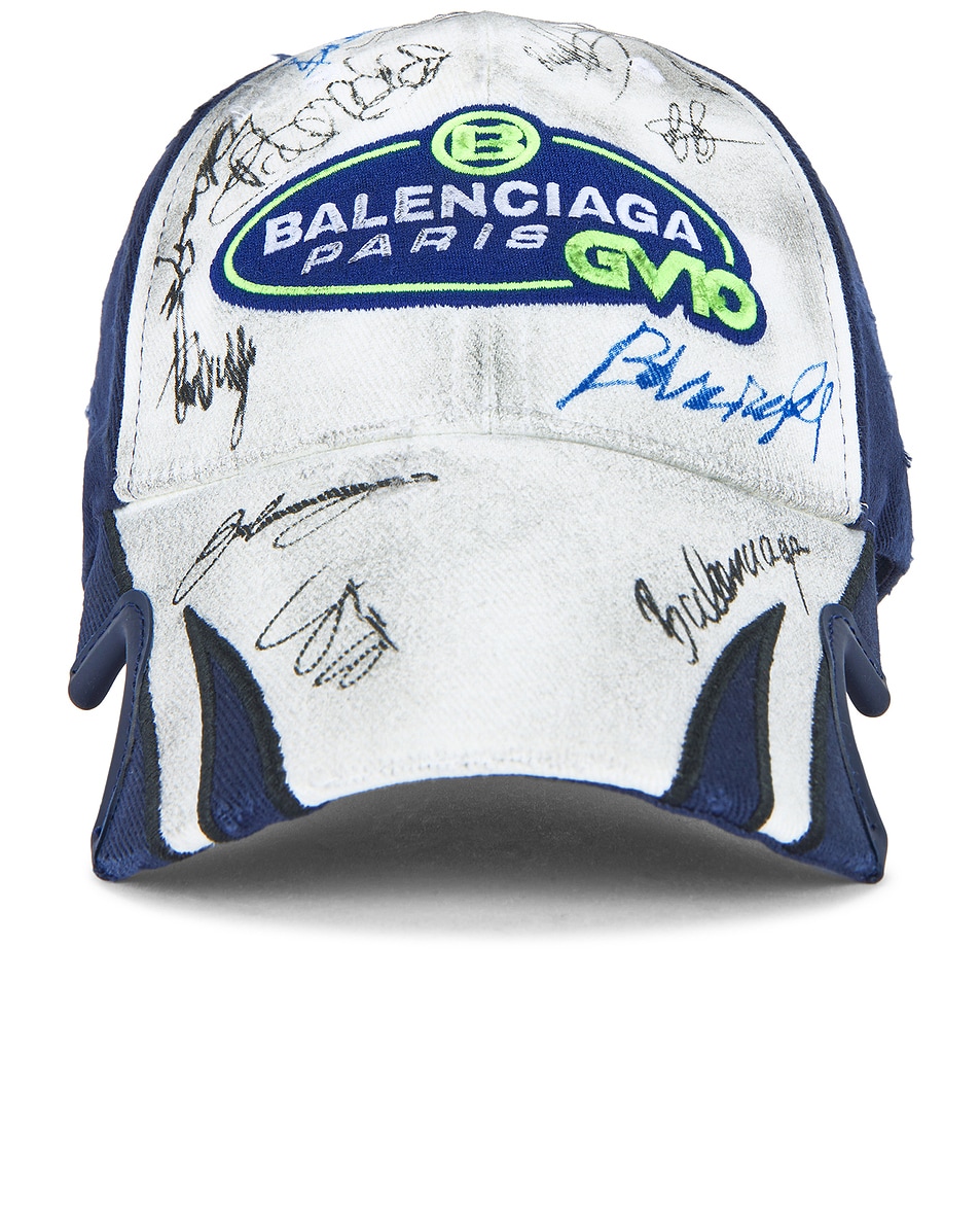 Image 1 of Balenciaga Scribble Cap in Dirty White & Blue