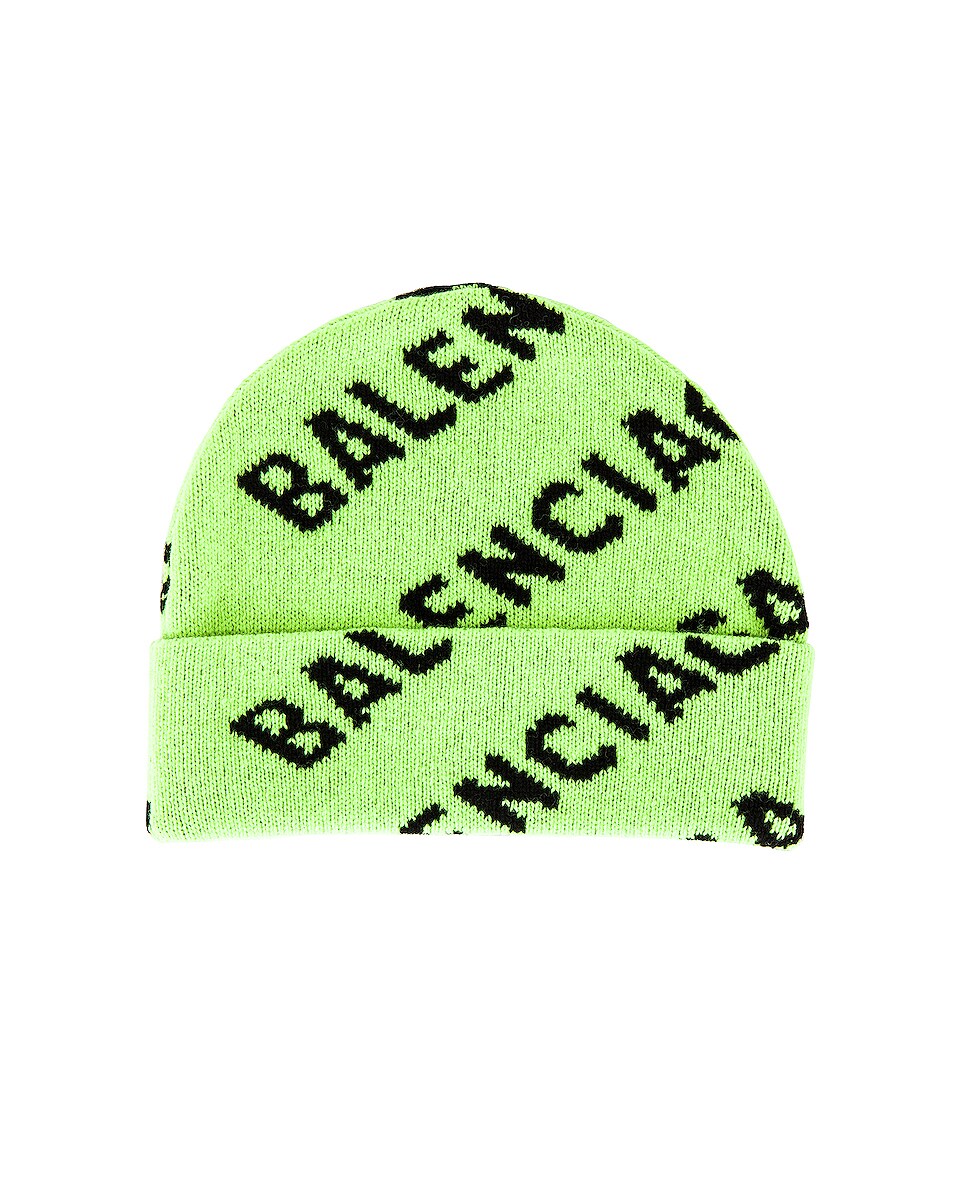 Image 1 of Balenciaga Beanie in Acid Green & Black