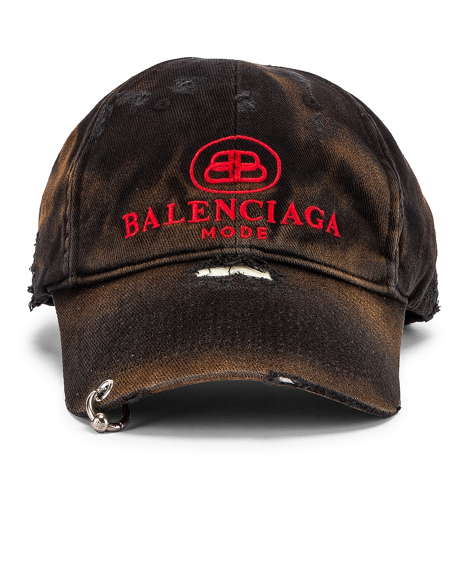 Image 1 of Balenciaga Hat Destroyed BB Mod in Black & Red