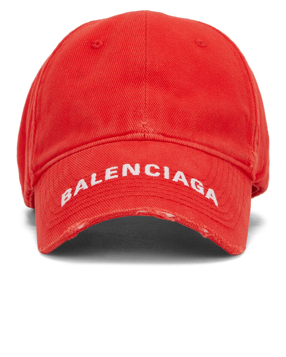 Image 1 of Balenciaga Logo Visor Hat in Bright Red & White