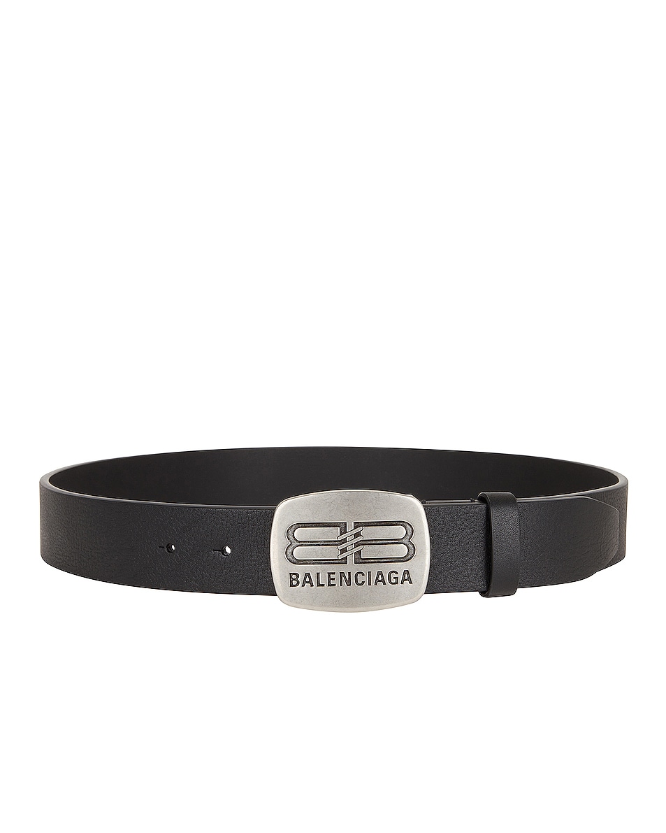 Image 1 of Balenciaga Round Logo Plaque Belt in Black