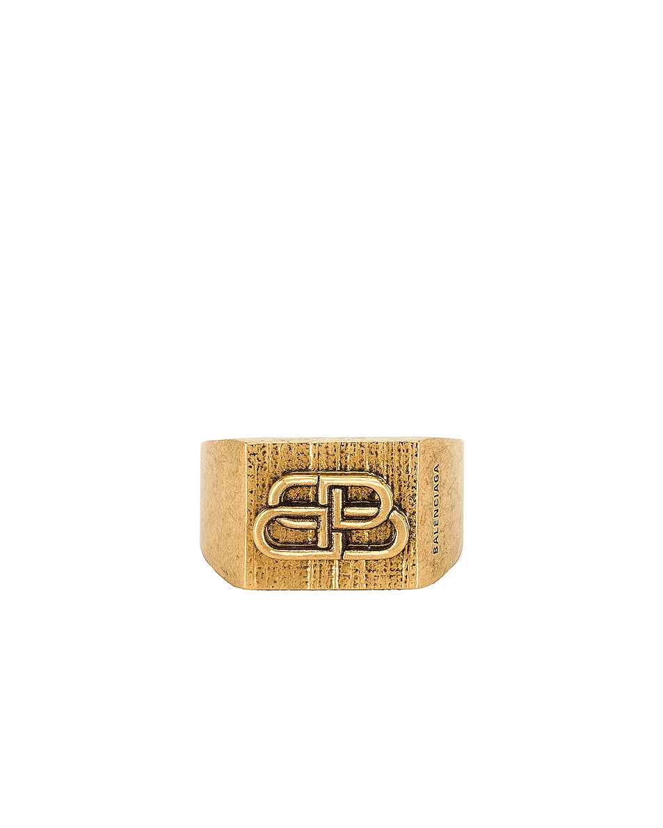 Image 1 of Balenciaga BB Textured Ring in Antique Gold